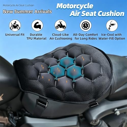 Inflatable Cooling Motorcycle Seat Cushion, Shock Absorbing Non-Slip Breathable Ergonomic Seat Pad for Long Ride Summer Rough Road Riding(black) - Image 3