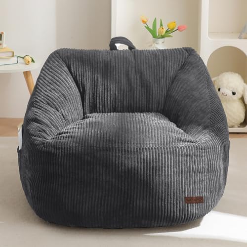 MAXYOYO Kids Bean Bag Chair, Bean Bag Couch with Handle, Comfy Toddler Chair for Boys and Girls, Accent Sofa Chair with Pocket for Gaming Reading Relaxing, Dark Grey | Comfy Toddler Chair for Boys and Girls, Accent Sofa Chair with Pocket for Gaming Rea... by MAXYOYO