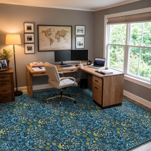 Anidaroel Office Chair Mat for Hardwood Floor/Tile Floor, 8x10 Floral Desk Chair Mat for Hard Floors, Under Desk Rug Protector for Rolling Computer Gaming Chairs, Anti Slip Machine Wash Carpet by Anidaroel