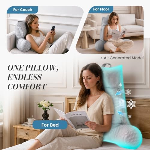 Adjustable Firmness Waffle Back Support Cooling Reading Pillow, Gray, 29" - Image 3