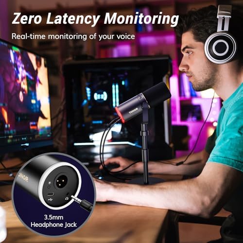 TONOR Dynamic Podcast Microphone, XLR/USB Mic for Recording, Streaming, XLR Cardioid Studio Mic with Quick Mute, Volume Control, 200 cm/78inch Cable, with RGB and Desktop Stand, Black, TD520S - Image 6