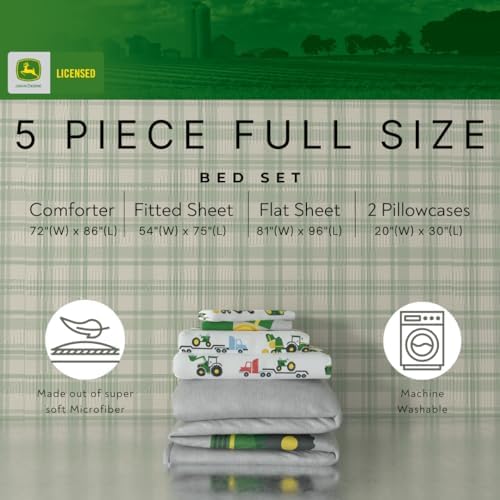 Franco Kids John Deere Farm Equipment Bedding 5 Piece Super Soft Comforter and Sheet Set, Full, (Officially Licensed Product) - Image 3