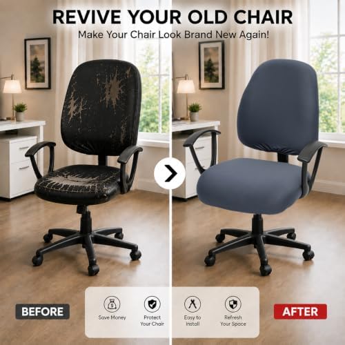 Separate Desk Office Chair Seat Covers - Universal Stretch Computer Chair Slipcover - 180GSM Washable Rotating Backrest Coverings & Cushion Protectors for Dogs, Cats, Pets, Dark Gray - Image 2