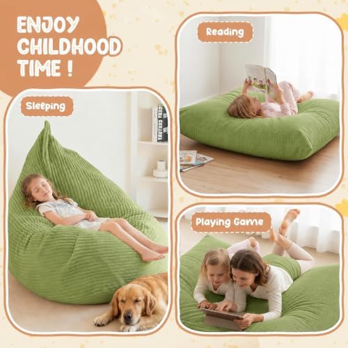 3 in 1 Kids Bean Bag Chair Bed – Foldable Bean Bag to Lounger & Floor Mattress, High-Density Foam Filling Bean Bag, Child Floor Sofa for Reading, Sleeping, Gaming & Relaxation,Green - Image 4