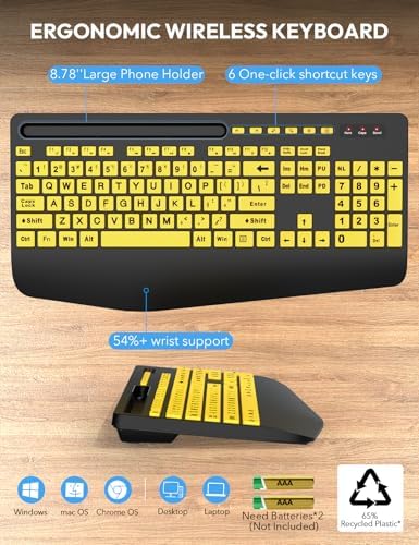 SABLUTE Wireless Keyboard and Mouse Combo with Large Print, Ergo Wrist Rest - Image 6