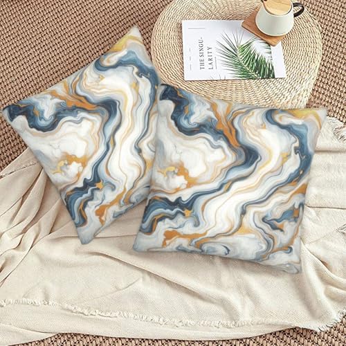 Liquid Marbling Background Pillowcase Set of 2 Gold and Teal Marble Throw Pillow Covers Shells for Couch Office Bedroom Home Decoration, 20"X20" - Image 5