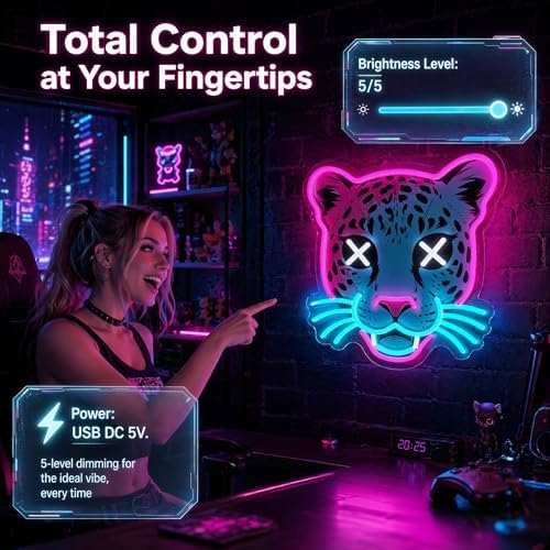 Leopard Neon Sign, Pink & Ice Blue LED Light for Wall Decor - Image 2