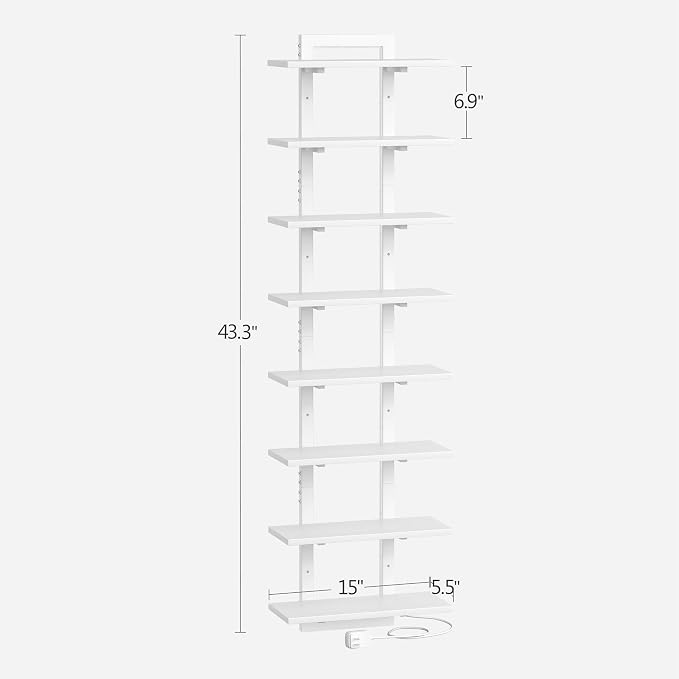 LED Wall Mounted Display Shelf with RGB Lights, 8-Tier Vertical Wall Shelf for Gaming Room, Bedroom and Living Room, Floating Shelves for Collectibles and Decor, 15"W x 5.5"D x 58.3"H, White - Image 3
