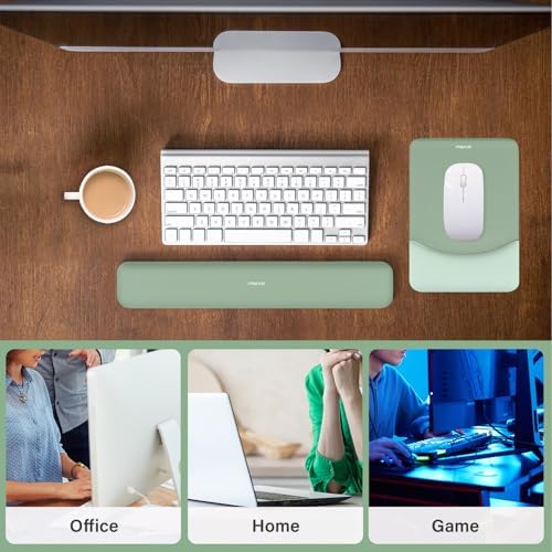 MOSISO Keyboard Wrist Rest & Mouse Pad with Wrist Rest, Green | Rectangular Ergonomic Mousepad, Non-Slip Base, Home/Office Pain Relief & Easy Typing, Neoprene Cloth & Raised Silicone Lining - Image 6