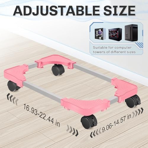 Liitrton Mobile CPU Stand Adjustable PC Stand Fits Most PC Towers, Pink - Image 2