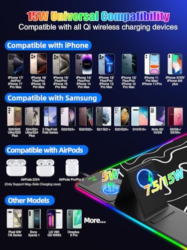Mouse Pad with Foldable Phone Holder & Wireless Charger, XXL RGB Gaming Mousepad 31.5"x15.8" Large Desk Mat for Keyboard, Black Desk Pad with Dual Qi Charging Station | 11 Colors 5 Modes | Waterproof - Image 4