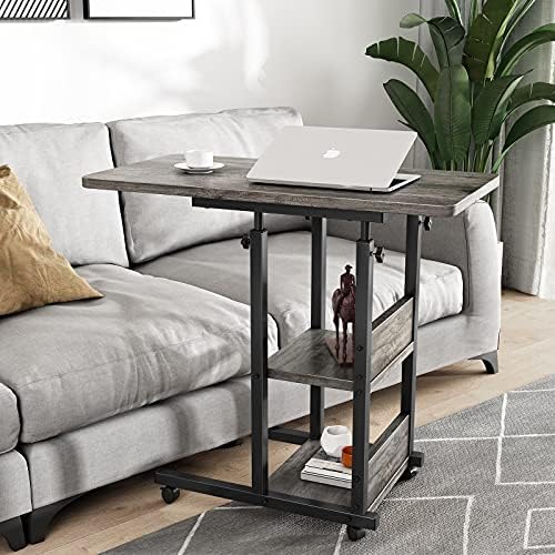 Armocity Height Adjustable Side Table, 32 Inch C Shaped End Table with Storage, Portable Mobile Rolling Sofa Side Table with Wheels for Living Room Bedroom, Grey - Image 2