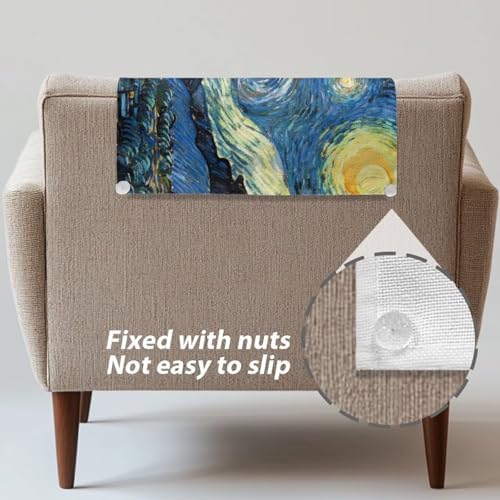 Famous Starry Night Print 2/Set Recliner Headrest Protector 26x16 Inch - Durable Polyester Cover, Water-Resistant & Breathable with Anti-Slip Base, Easy-Install Includes Nails - Image 5