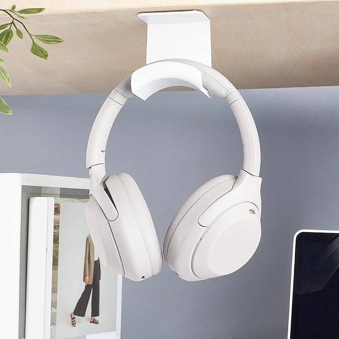 AHANDMAKER 2 Pack Headphone Stand for Desk Headphone Holder with Adhesive Gaming Headphones Hanger Under Desk Shelf Mounting Hooks for Bedroom Gaming Setup Organization, White - Image 4