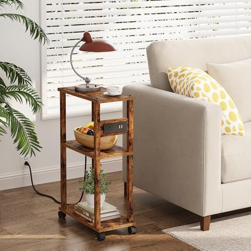 TUTOTAK Small Narrow Side Table with Charging Station, Skinny End Table by ChoosetutotakFurnitureBuildYourCozyHome