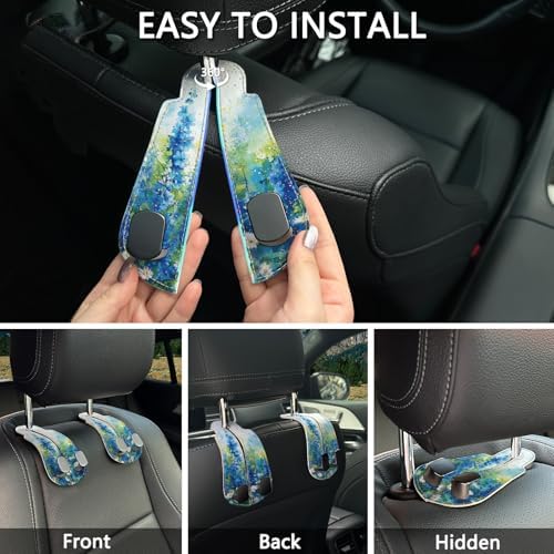 Blusabaca 2PCS Car Seat Headrest Hooks, Purses Bags Holder, Floral Blue - Image 6