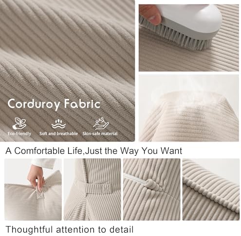 Pat. Pend. Corduroy Lumbar Support Back Pillow for Watching TV, Reading & Gaming, Ergonomic Triangle Support Cushion for Sofa, Armchair & Bed Sitting, Removable Washable Cover, Beige Gray - Image 6