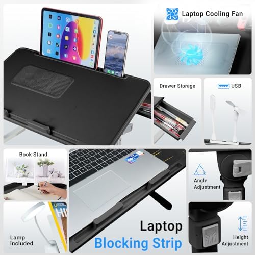 iXTRA Adjustable Laptop Lap Desk with Cooling Fan USB Light for Adults 56x32cm,Black - Image 3