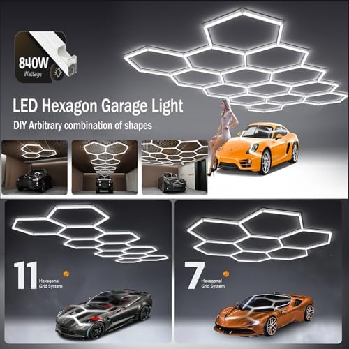 31Lights LED Hexagon Garage Lights,7-Hex Honeycomb Lights 38800Lumens Hexagon DIY Super Bright Car Detailing Ceiling 388W LED Shop Light for Warehouse Workshop Gym Basement - Image 3