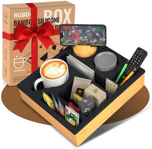 Couch Cup Holder Tray - Couch Organizer Caddy, Silicone Beach Caddy with Cup Holder, Sofa and Bed Drink Holder and Couch Tray Table for Snacks Beverage Remote (Black) by Unknown
