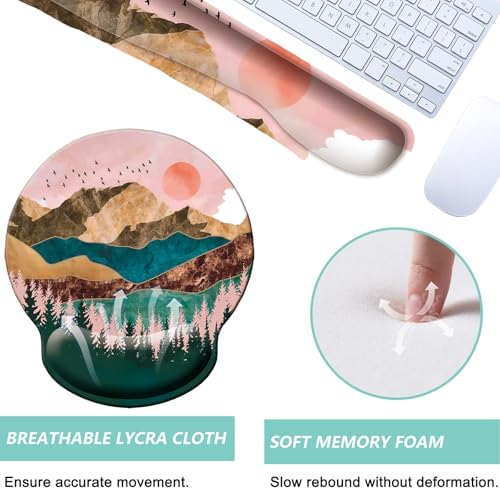 Keyboard Wrist Rest Pad Mouse Pad with Wrist Support Set of 3, Mousepad with Non-Slip Rubber Base, Ergonomic Memory Foam Mouse Wrist Cushion Support for Home Office Laptop Computer Gaming, Sunrise - Image 3