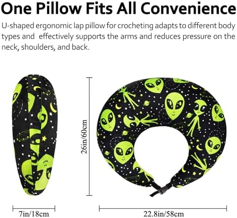 Ergonomic U-Shaped Gaming & Lap Pillow for Crocheting - Cute Alien Crochet Pillow with Elbow & Arm Support, Lap Desk Pillows for Reading, Playing or Crocheting, Suitable for Adults - Image 2
