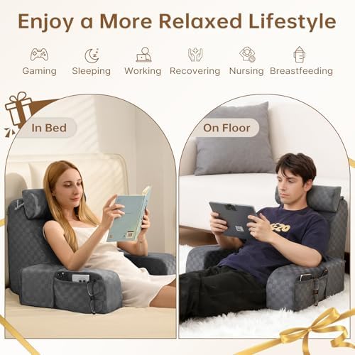 Vekkia 19'' Reading Pillow for Adults with XL Side Pockets, Adjustable Arms - Image 5