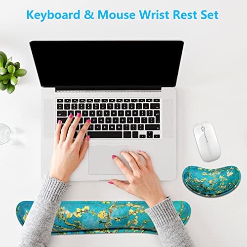 Dapesuom Enlarge Keyboard Wrist Rest, Memory Foam Wrist Cushion for Desk Mats Support, Cute Pain Relief Keyboard Mouse Pad Rests Set with Non-Slip Base for Gaming Laptop Office Computer, Blue Flower - Image 7