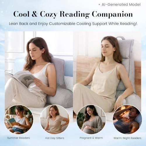 Adjustable Firmness Waffle Back Support Cooling Reading Pillow, Gray, 25" - Image 4