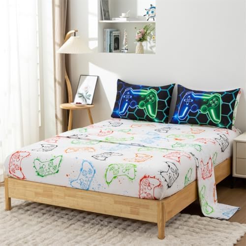 NTBED Game Console Comforter Set for Boys Girls Kids 3D Gaming Geometric Lightweight Microfiber Bedding Sets (Blue Green, Queen 5Pcs) - Image 4