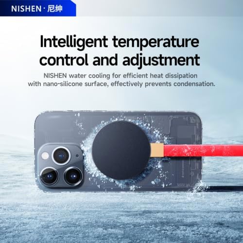 50W Magnetic Liquid-Cooled Phone Cooler for Gaming Live Streaming, 2.1M Extra Long Red Cable, 31dB Low Noise RGB Radiator for MagSafe iPhone Android iPad Tablet, Gray - Image 2