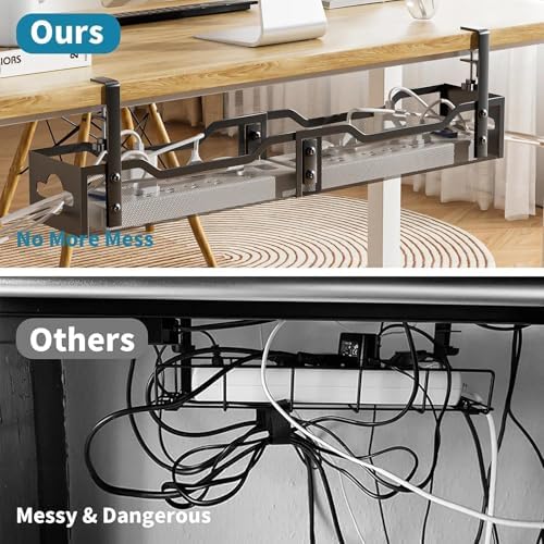 Under Desk Cable Management Tray 32'', Cable Management Under Desk No Drill, Cable Organizer with Clamp for Wire Management, Cord Organizer for Office, Home - No Damage to Table (Black) - Image 6