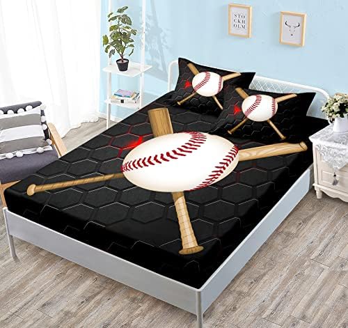 HOSIMA Honeycomb Baseball Twin Fitted Sheet,1 Fitted Sheet+2 Pillowcases. by HOSIMA