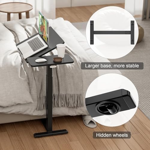 Simple Deluxe Standing Rolling Desk with Hidden Casters, Height Adjustable Pneumatic Mobile Laptop Desk, Tilting Bedside Table for Laptop, Overbed Bedside Table Hospital Home Use, Black - Image 4