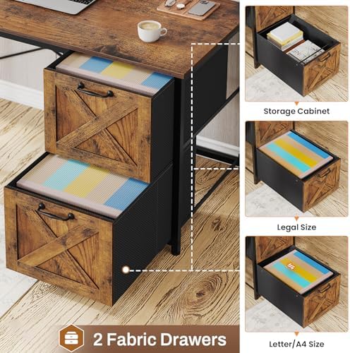 SEDETA Farmhouse L Shaped Office Desk with Drawers, Hutch, Power Outlet - Image 6