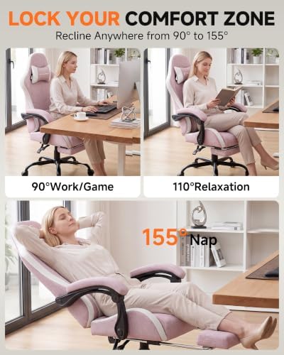 GTPLAYER Gaming Chair for Adults, Computer Chair with Footrest, Pink | Ergonomic Video Game Chair with 90-155° Recline, Removable Headrest & Lumbar Support, All-Day Comfort for Home & Office - Image 5