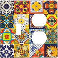 Decorative Outlet Covers Vintage Traditional Colorful Mexican Talavera Tiles Style 2 Gang Combination 1 Toggle/1 Duplex Light Switch Cover Gfci Wall Plate Electrical Receptacle Switchplate by JOOJIAO
