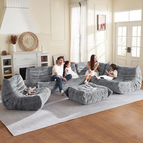 HABUTWAY Giant Bean Bag Chairs Lazy Sofa for Adults,Corner,Light Grey | Memory Foam Bean Bag Chairs,Fireside Corner Chair,Lazy Floor Corner Sofa for Living Room, Bedroom, Dorm, Office - Image 4