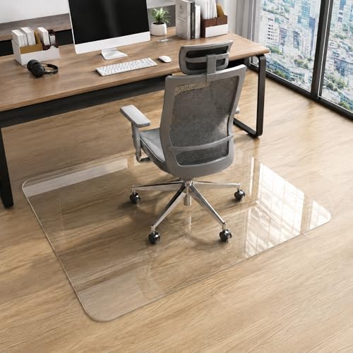 40 x 48 Inch Glass Chair Mat, 1/5 Inch Thick Tempered Glass Office Chair Mat for Carpet and Hardwood Floors, Heavy Duty Clear Computer Desk Floor Protector with 4 Anti-Slip Pads by Tcyzest