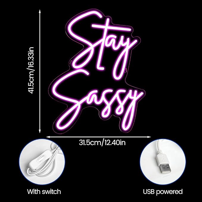 Stay Sassy Neon Sign for Wall Decor, Beautiful Pink Sassy Neon Light Led Sign for Home Wedding Birthday Party Girls Bedroom Decoration, Shopping Mall Dressing Table Wall Decor - Image 4