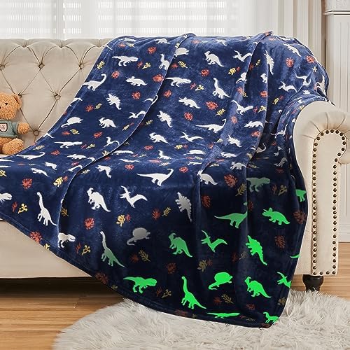 SOCHOW Glow in The Dark Dinosaur Throw Blanket 60 x 80 Inches, Navy Blue by SOCHOW