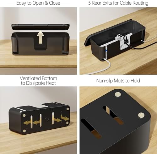 YECAYE 2 Pack Cable Management Box, Pet Friendly Cable Box Organizer for Home & Office, Child-Proof Floor Cord Cover, Cord Management and Cord Hider, Black - Image 6