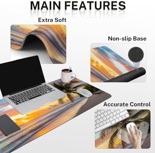 Arttown Keyboard Mouse Pad Set, 4 in 1 Desk Mat Set Beach Ocean - Image 3
