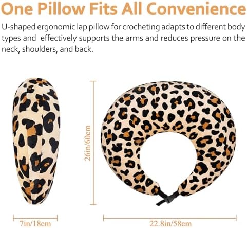 Ergonomic U-Shaped Gaming & Lap Pillow for Crocheting - Cute Leopard Crochet Pillow with Elbow & Arm Support, Lap Desk Pillows for Reading, Playing or Crocheting, Suitable for Adults - Brown - Image 3