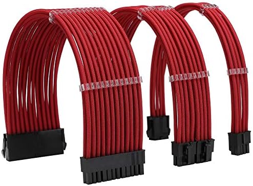 Formulamod Sleeved PSU Cable Extension Kit 18AWG Braided ATX 24-Pin/Dual PCIe 8-Pin/CPU 8-Pin for Mainstream Gaming Builds, with Cable Combs (red) by Formulamod