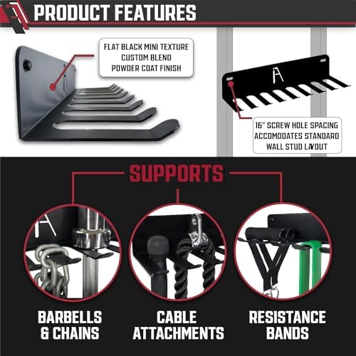 IRON AMERICAN USA Omega Beast Gym Storage Rack 11-Hook Heavy-Duty Gym Wall Organizer Gym Caddy Hanger - Gym Accessory Storage - Resistance Bands, Jump Ropes, Barbells, Lifting Belts, Cable Attachments - Image 3