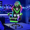 LED Gaming Chair with Speakers RGB Lights Massage Computer Chairs-Green | Bluetooth Game Chairs for Adults;Ergonomic High Back Video Game Chair; Reclining Gamer Chair with Footrest Lumbar Support by HOFFREEOfficial