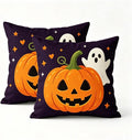 Halloween Decorations Throw Pillow Covers, Jack-O-Lantern Pumpkin and Ghost Design, Purple,Linen, 18x18 Inch, Set of 2，Halloween Decor Pillow Indoor, Halloween Decoration by Unknown