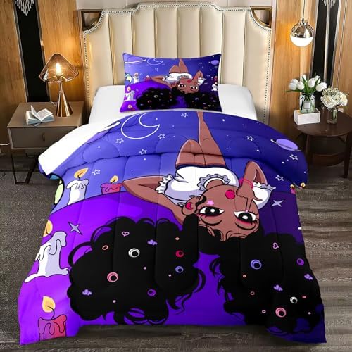 African American Comforter Sets, Black Girls Comforter Set Twin, Girls Bedroom Decor, Purple Black Bedding Set with 1 Comforters +1 Pillowcase by Kodhyvj