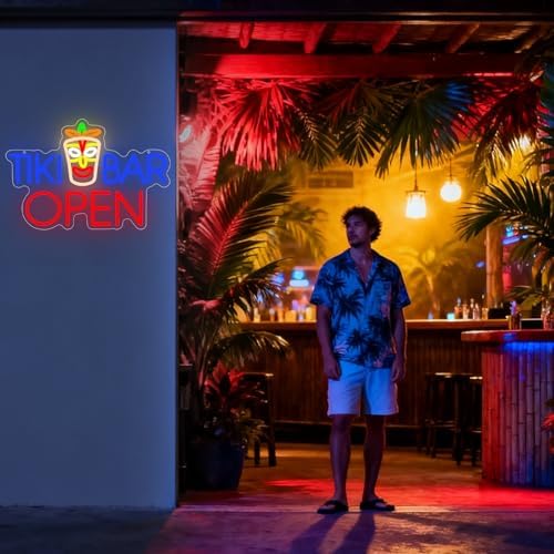 Tiki Bar Neon Sign, Tiki Bar Open Led Neon Light Signs for Wall Decor Hawaii Luau Party Outdoor Decorations for Pub Bistro Night Club Home Man Cave Gift Dimmable USB Powered Red(16.9"*11.4") - Image 6